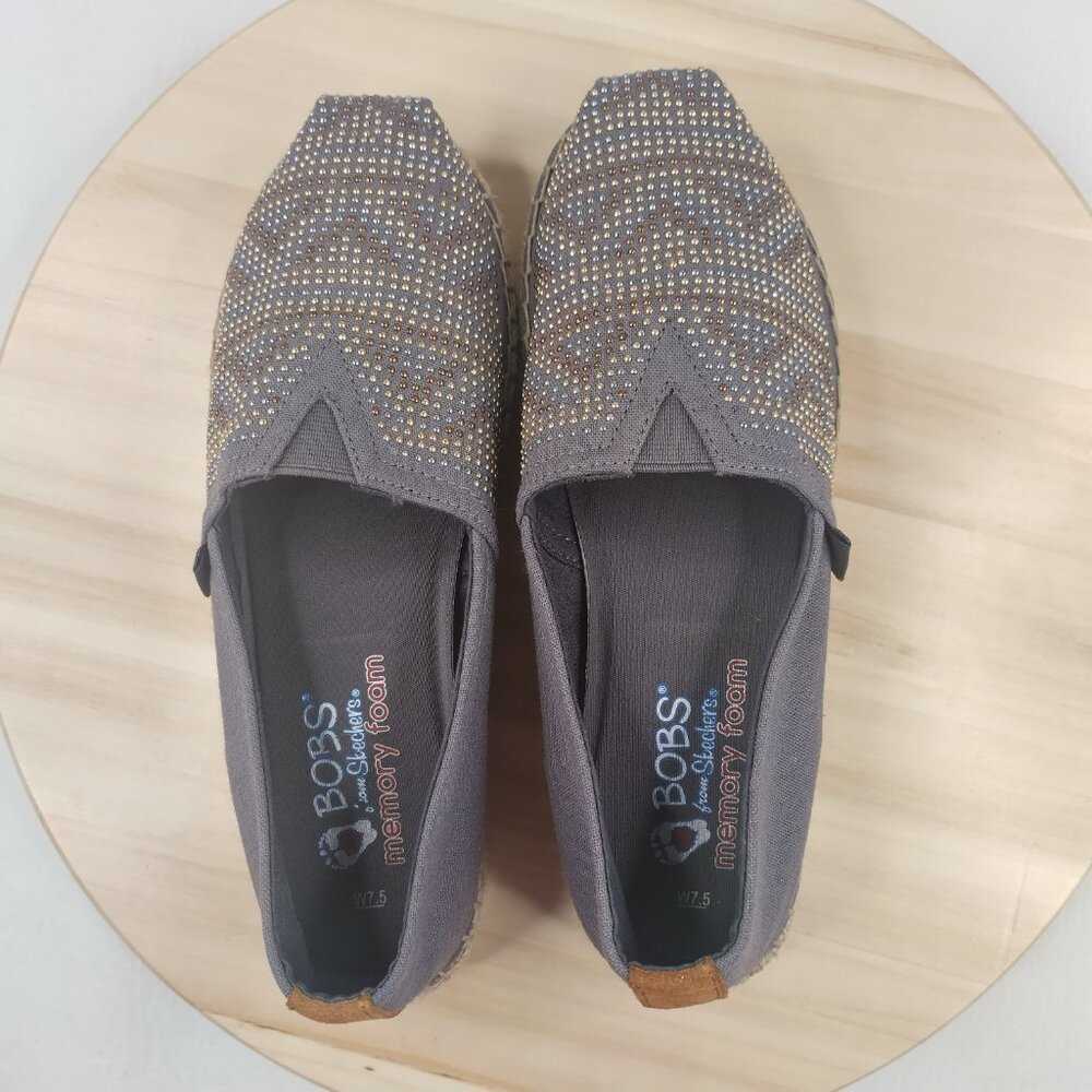 Skechers BOBS Breeze Moonbeam Stars Gray Canvas Espadrille Sneakers Women US 7.5 - Picture 8 of 13